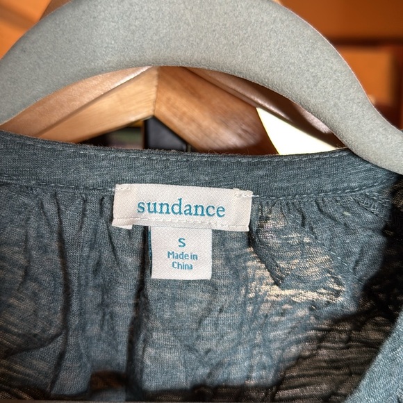 Sundance Romance Textured Short-Sleeve Tee Top Eyelet Lace-Trim Teal Size Small - Picture 4 of 7